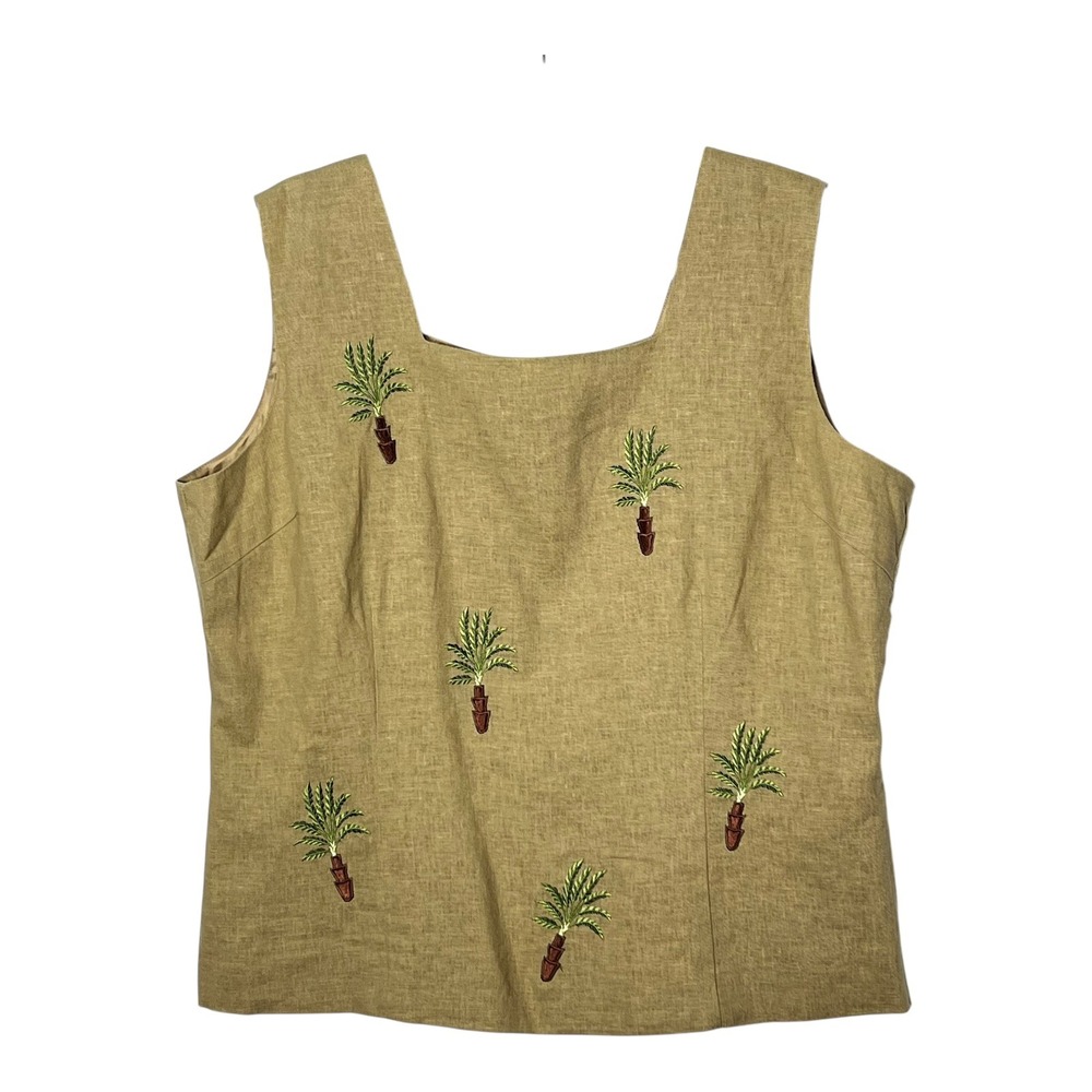 Ultra Dress New York Womens Tan Linen Blend Embroidered Palm Tree Top Size 18